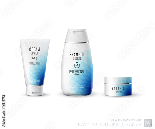Abstract body care cosmetic brand concept. Tube cream, shampoo p