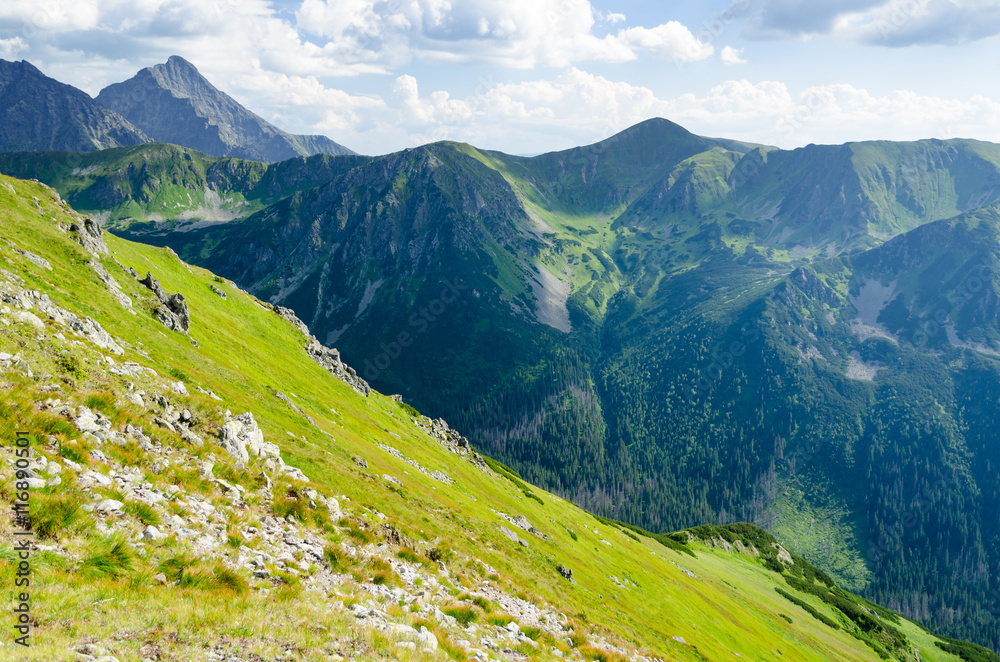 amazing Tatra mountains with green meadow, Poland amazing Tatra mountains with green meadow, Poland