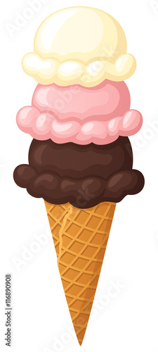 Vector illustration of a three-scoop ice cream cone.