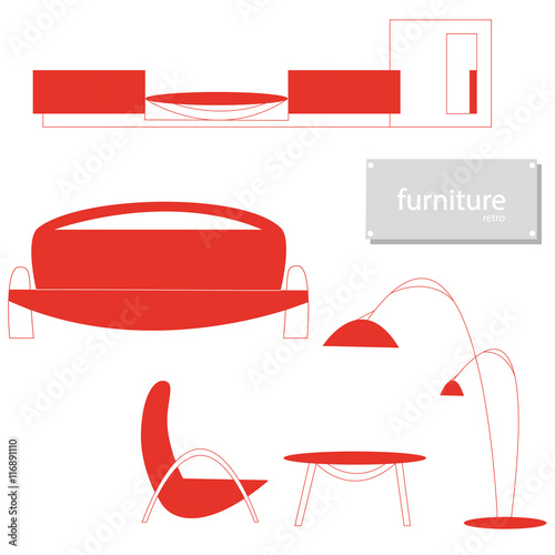 Hand-drawn retro living room furniture