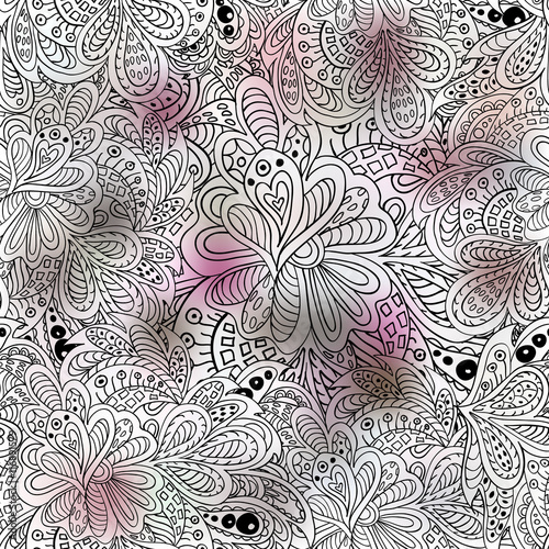 Doodle floral seamless pattern pink and gray colored
