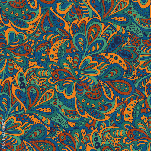 seamless pattern ethnic floral blue and brown