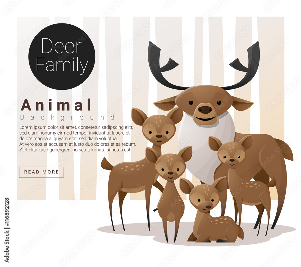 Obraz premium Cute animal family background with Deers , vector , illustration