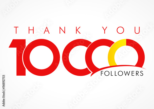 Thank you 10000 followers logo. The vector thanks card for network 10000 friends with inscription thank you and number sign