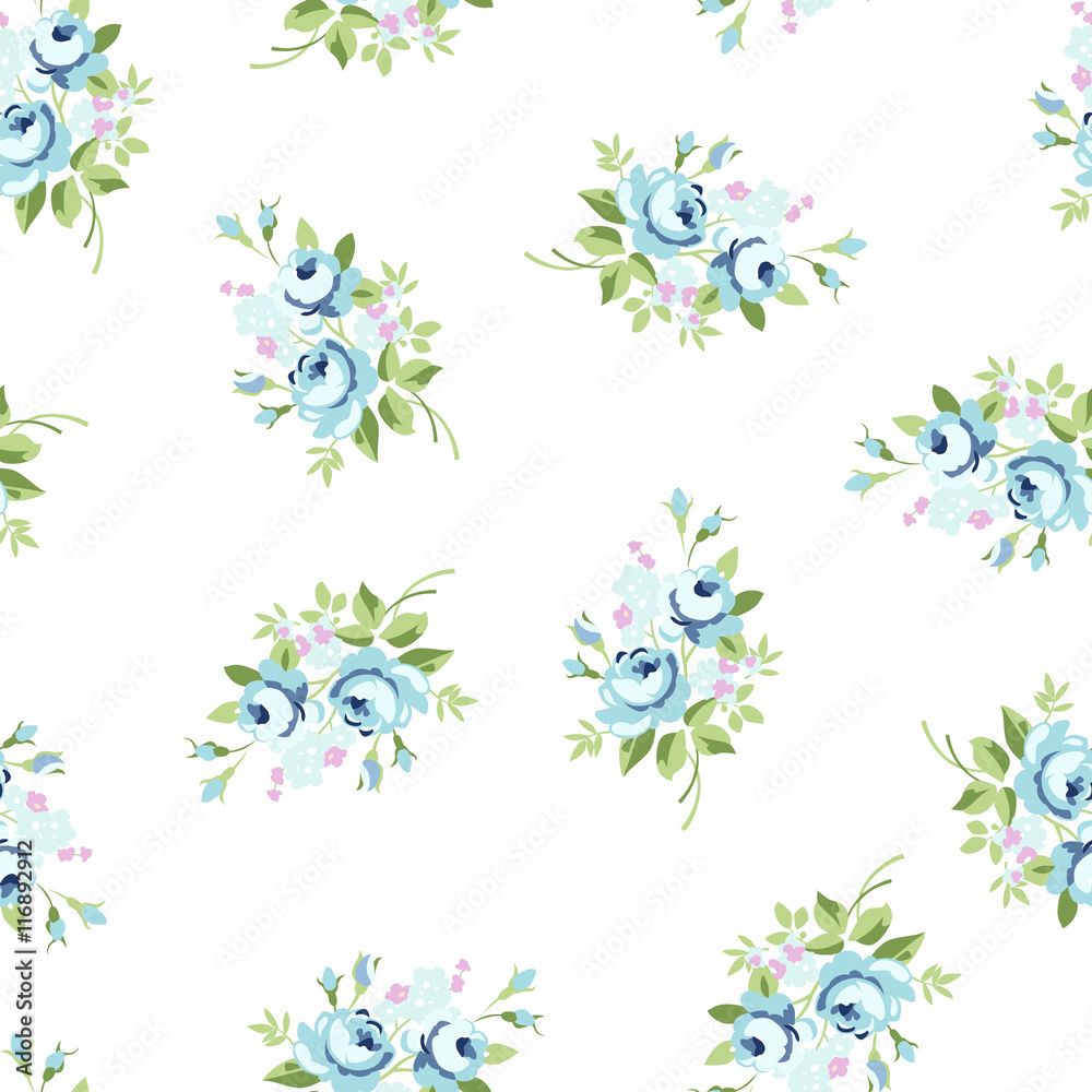 Seamless floral pattern with blue rose