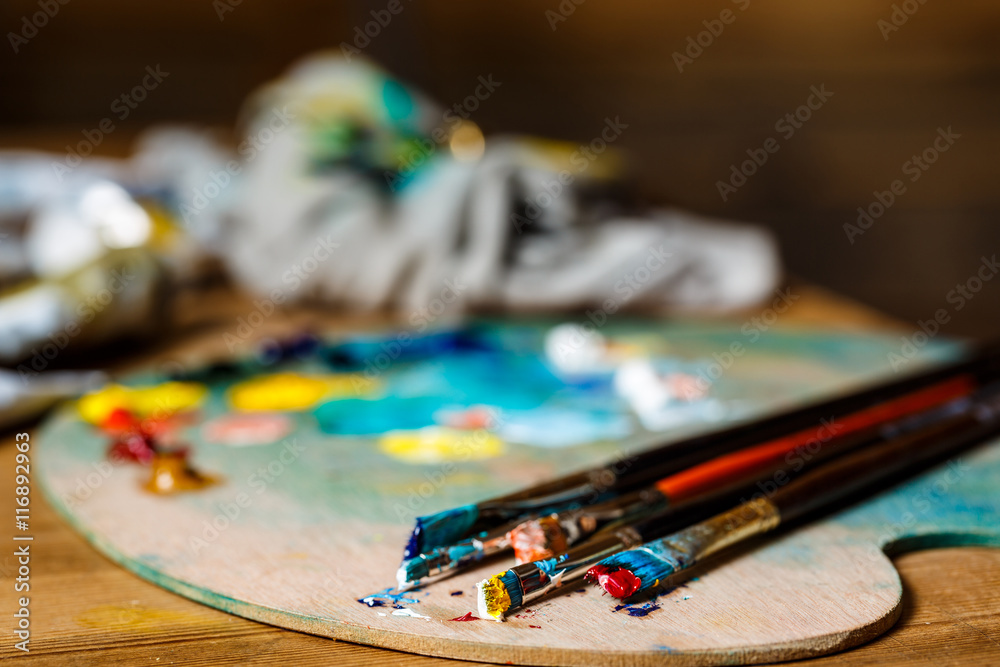 custom made wallpaper toronto digitalClose up of oil paints and brushes on palette.