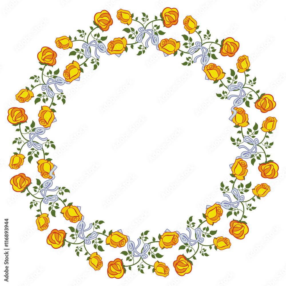 Round frame with yellow roses. Vector clip art. Round frame with yellow roses. Vector clip art.