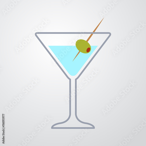 Icono plano coctel con aceituna color sobre fondo degradado