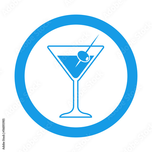 Icono plano coctel con aceituna en circulo color azul