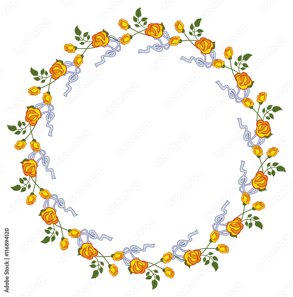 Round frame with yellow roses. Vector clip art. Round frame with yellow roses. Vector clip art.