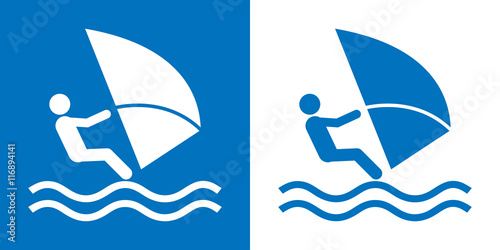 Icono plano windsurf vista lateral azul