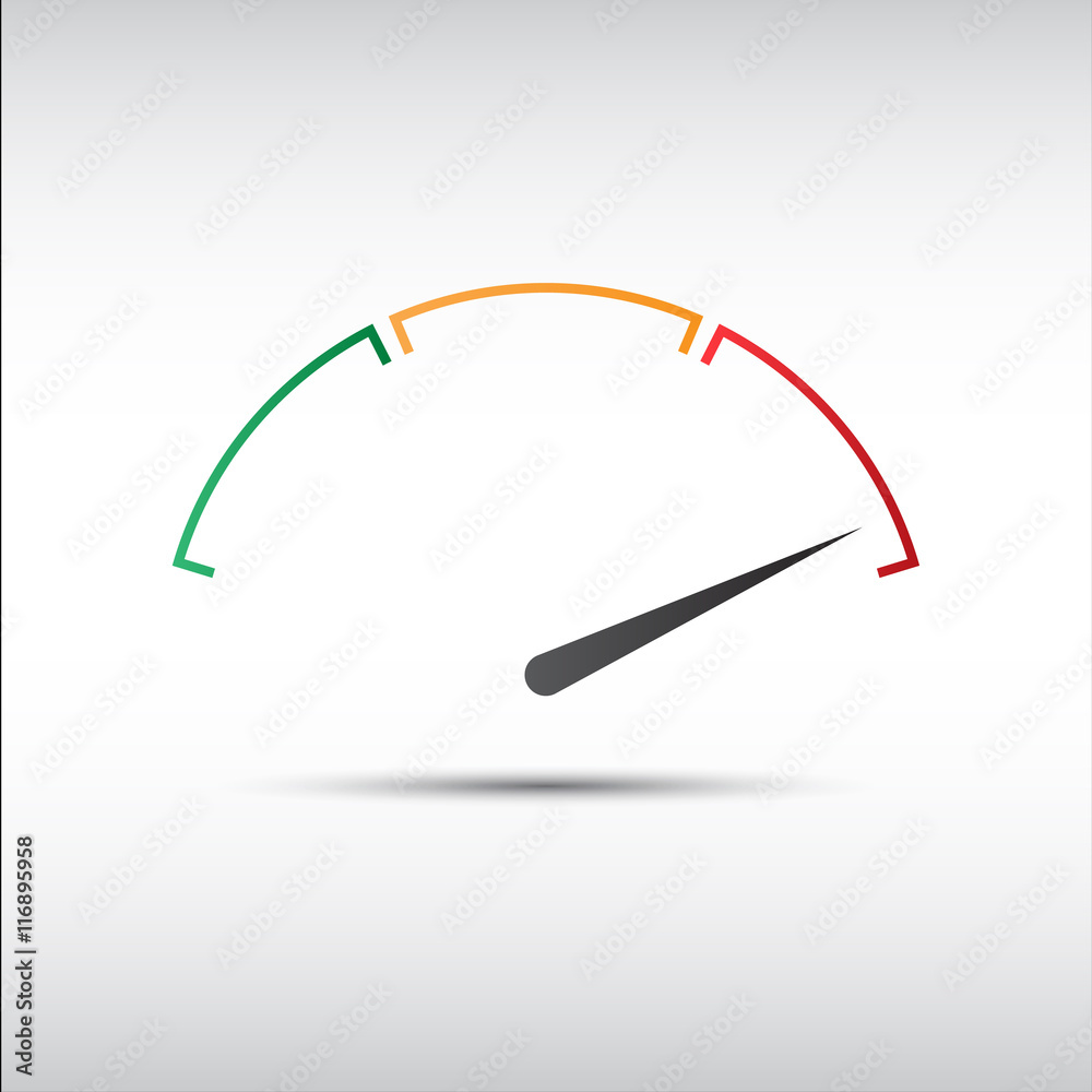 Simple vector tachometer with indicator in red part, speedometer icon ...