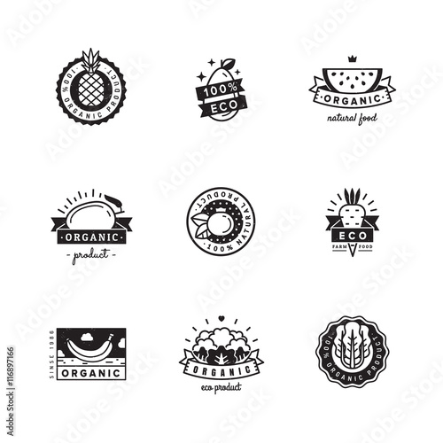 Organic product logo vector set. Hipster and vintage design.