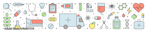 Medical and science vector horizontal outline illustration.