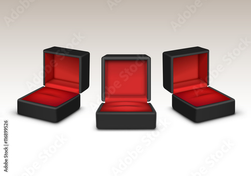 Empty Red and Black Velvet Opened gift jewelry boxes Isolated