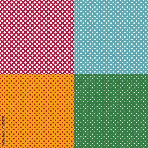 Set of bright seamless patterns with dots.