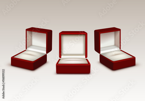 Empty Red and White Velvet Opened gift jewelry boxes Isolated
