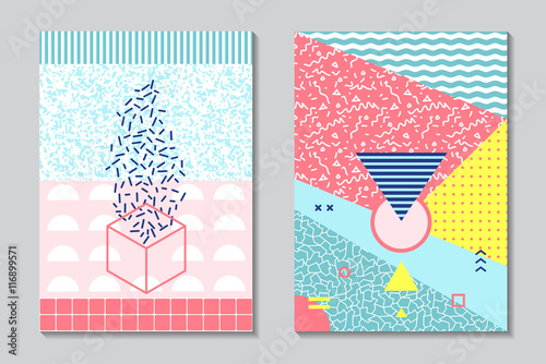 Trendy geometric elements memphis cards.