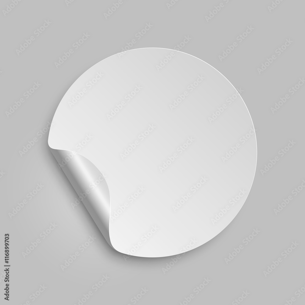 Vector round paper sticker template with bent edge. Isolated on gray background. Vector illustration, eps 10. Vector round paper sticker template with bent edge. Isolated on gray background. Vector illustration, eps 10.