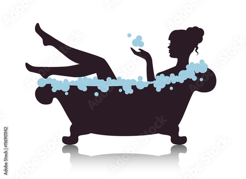 Silhouette elegant woman in the bath with foam