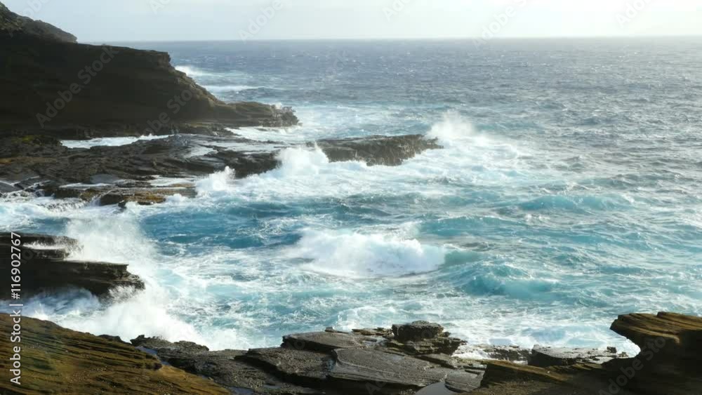 Ocean waves and the rugged shore of Hawaii