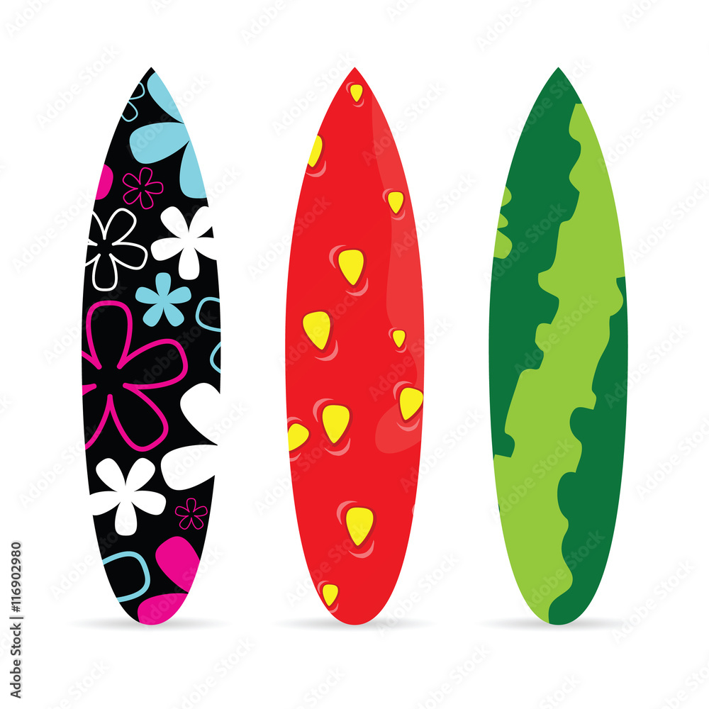 surboard with fruit and flower design illustration surboard with fruit and flower design illustration