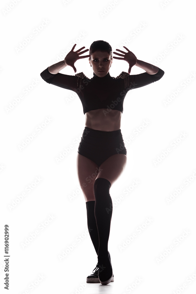 Silhouette of young sexy woman dancing on a white background Silhouette of young sexy woman dancing on a white background