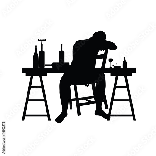 man siting and drink alcohol silhouette illustration