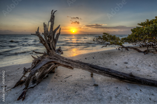 A sunrise over the Gulf of Mexico from the South end of Sanibel Island, Florida.