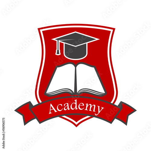 Academy shield emblem. Vector icon for university, college, school.