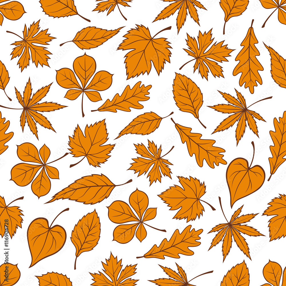 Falling yellow leaves seamless pattern background