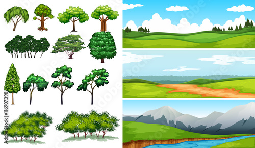 Nature scenes with fields and mountians