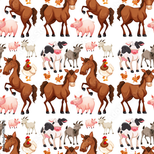 Seamless background with farm animals