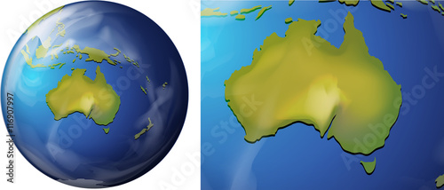 Australia map on the globe