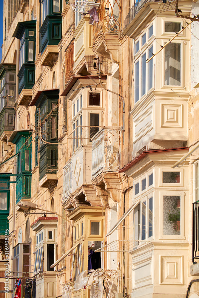 Fototapeta premium A traditional Maltese style balconies. Valletta.