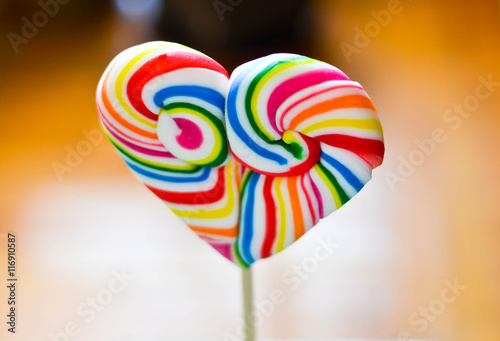 Colorful heart-shaped lollipop