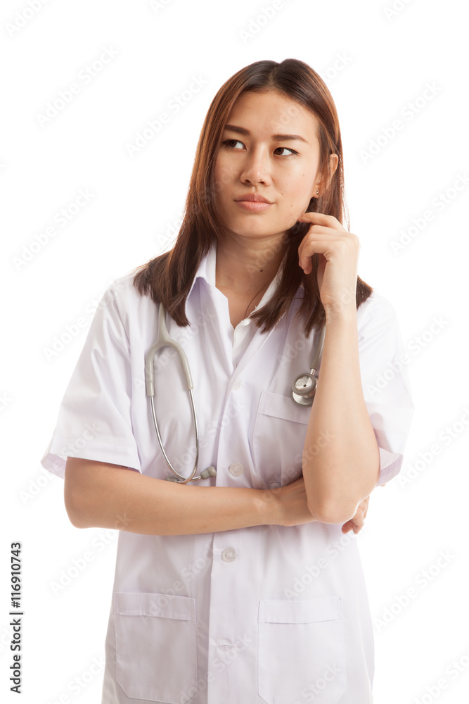 Portrait of Asian young female doctor thinking. Portrait of Asian young female doctor thinking.