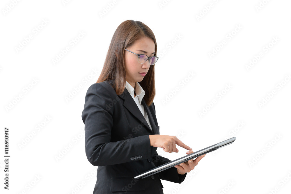 Asian business woman using tablet isolated Asian business woman using tablet isolated