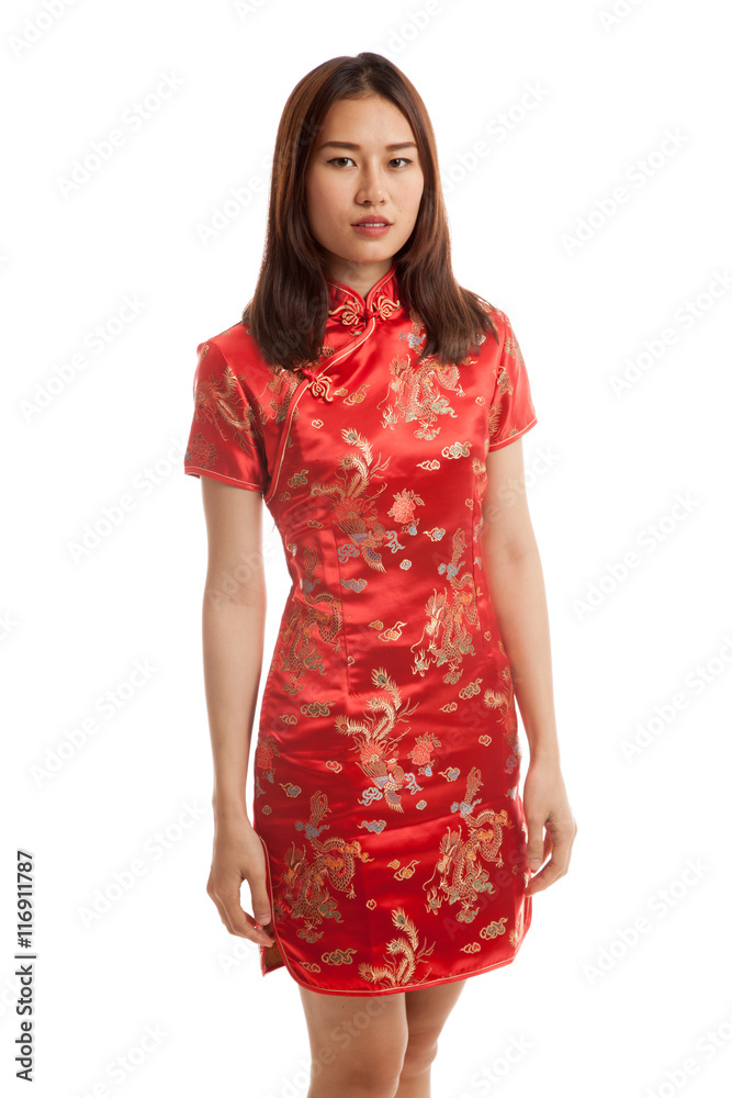 Asian girl in chinese cheongsam dress.