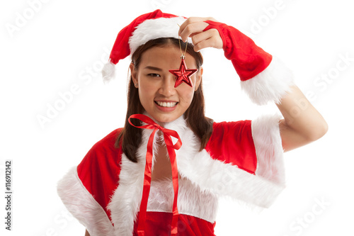 Asian Christmas Santa Claus girl   with bauble ball.