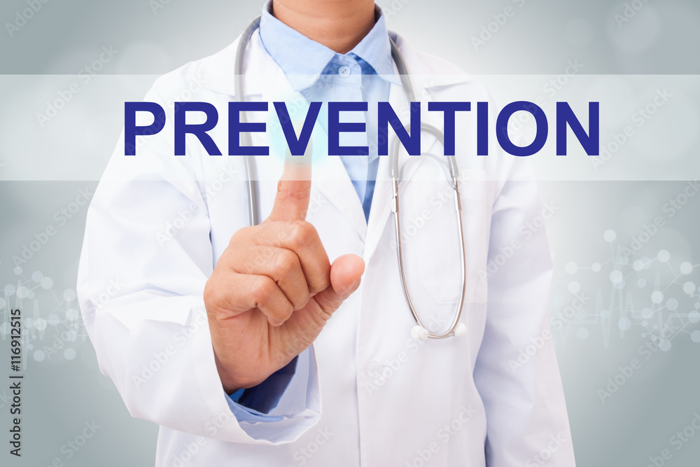 Doctor hand touching prevention sign on virtual screen. medical concept Doctor hand touching prevention sign on virtual screen. medical concept