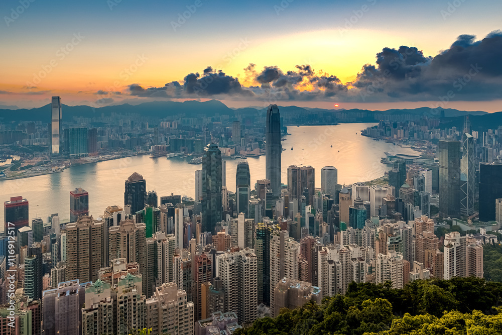 Fototapeta premium Hong Kong city view from peak at Sunrise