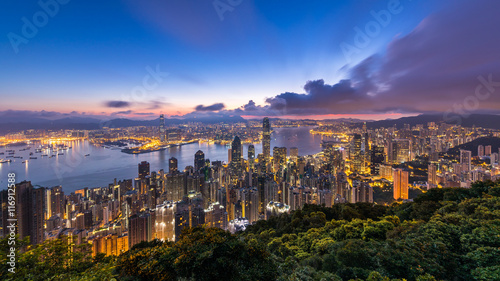 Hong Kong city view from peak at dawn