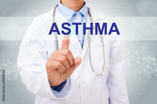 Doctor hand touching asthma sign on virtual screen. medical concept