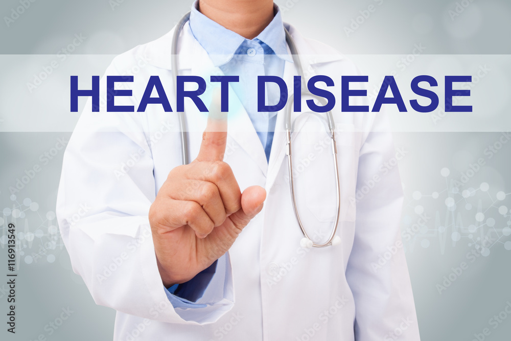 Doctor hand touching heart disease sign on virtual screen. medical concept Doctor hand touching heart disease sign on virtual screen. medical concept