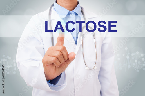Doctor hand touching lactose sign on virtual screen. medical concept