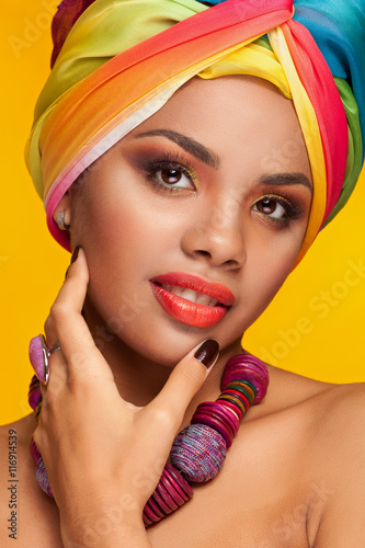 Afro american woman with fashion ethinc turban