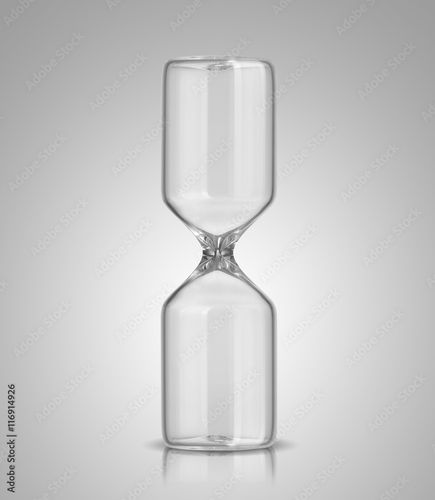 Empty hourglass on gray background Empty hourglass on gray background
