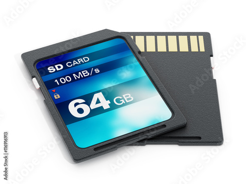 64 GB SD card isolated on white background. 3D illustration