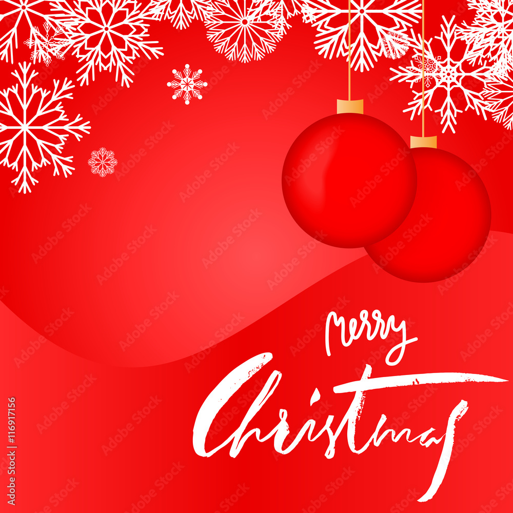 Elegant Red Christmas Snowflakes Card. Merry Christmas lettering. EPS10 Elegant Red Christmas Snowflakes Card. Merry Christmas lettering. EPS10